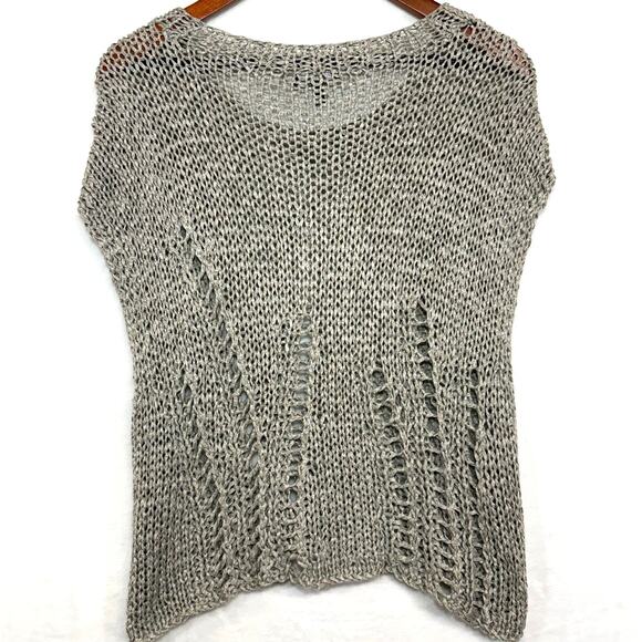 Eileen Fisher Medium Open Knit Beige Top Scoop Dolman Beach Neutral Vacation - Picture 3 of 9